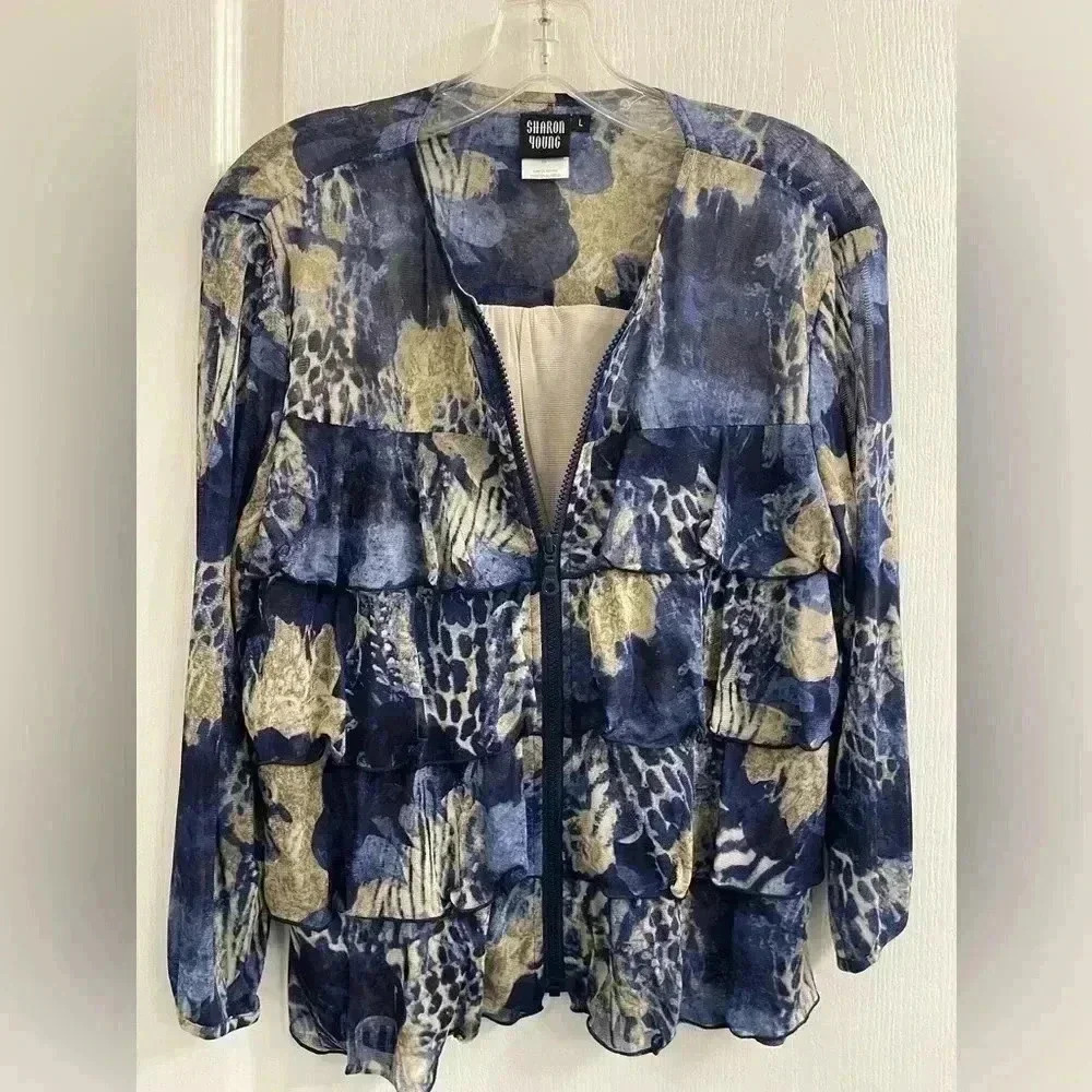 Sharon Young Blue Zip Up Blouse - Picture 7 of 9